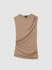 Stretch-Modal Ruched Vest in Mocha Brown