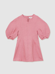 13-14 yrs Linen Balloon-Sleeve Dress in Pink