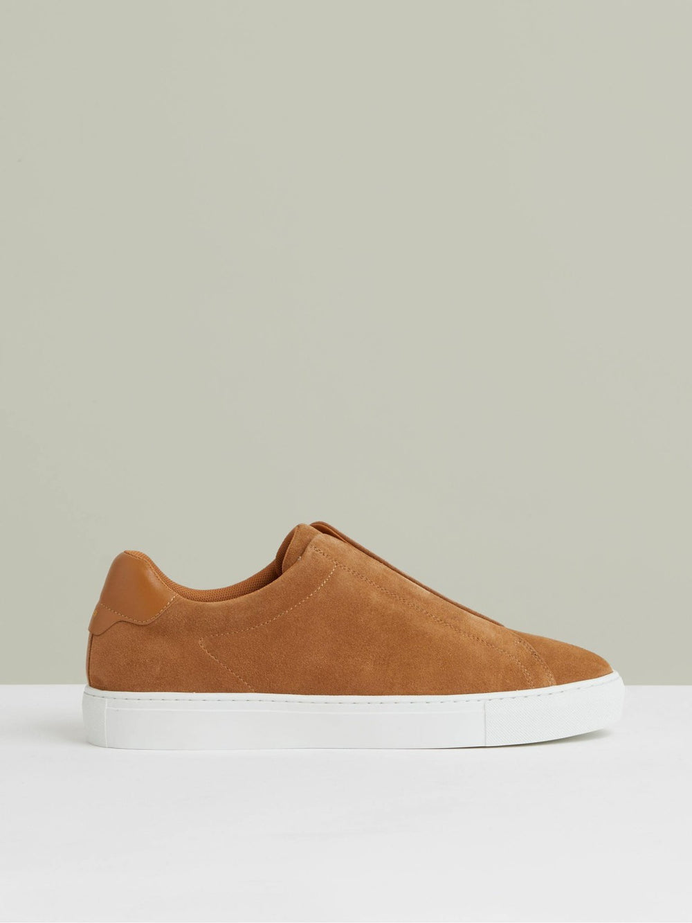 Suede Slip-On Elasticated Trainers in Tan Brown
