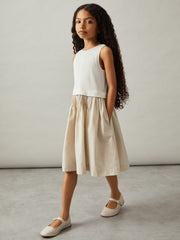 13-14 yrs Cotton Layered Sleeveless Midi Dress in Neutral