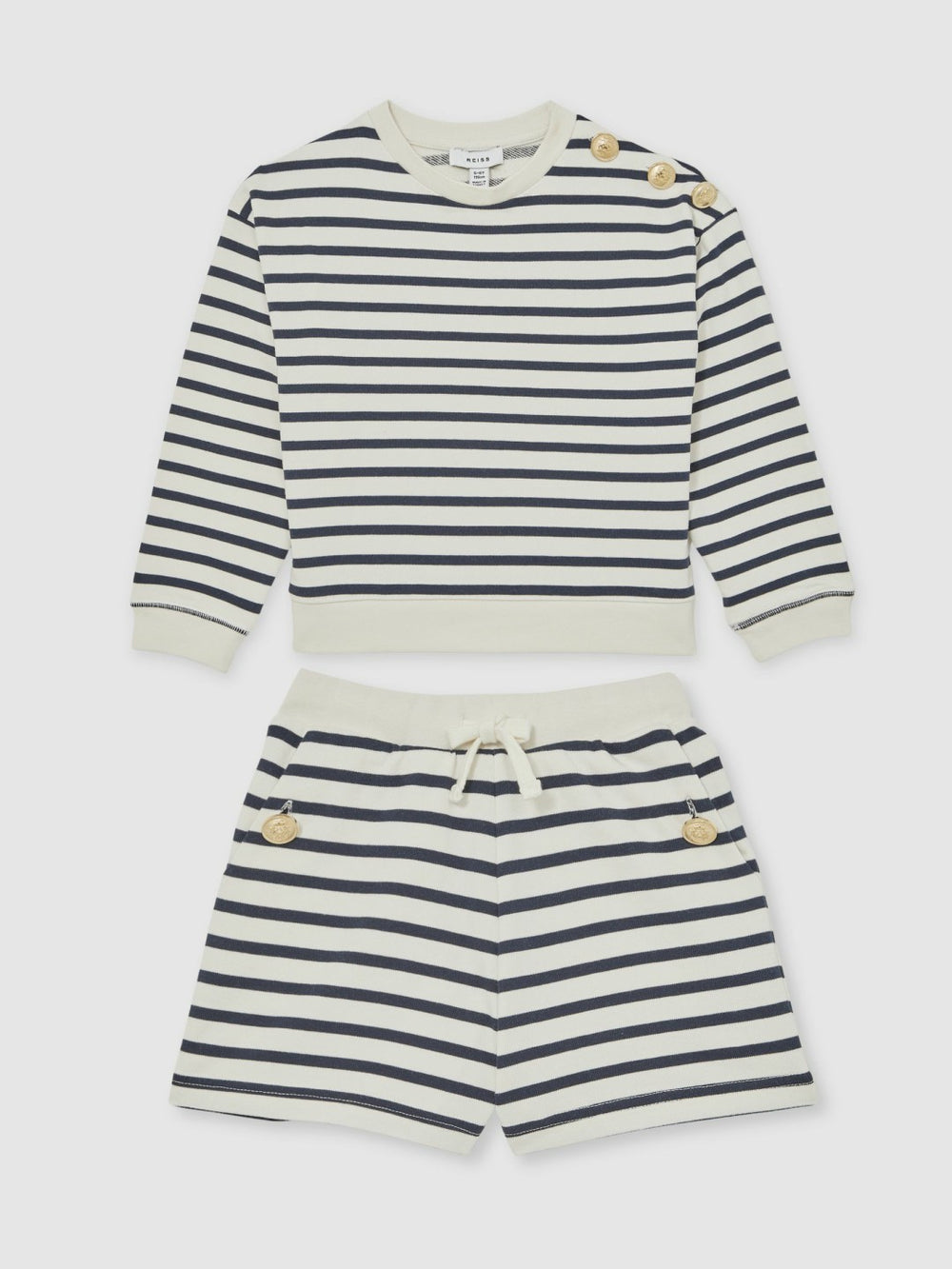 13-14 yrs Stripe Sweatshirt and Shorts Set Cotton-Blend in Navy/Ivory