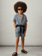 3-9 yrs Zig-Zag Knit Drawstring Shorts in Blue