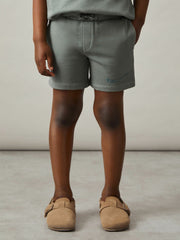 9-13 yrs Cotton Brand-Embroidered Shorts in Washed Sage