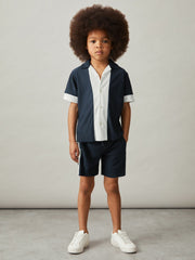 9-13 yrs Plissé Colour-Block Shorts in Navy/White