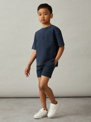 9-13 yrs Cotton Brand-Embroidered Shorts in Washed Navy