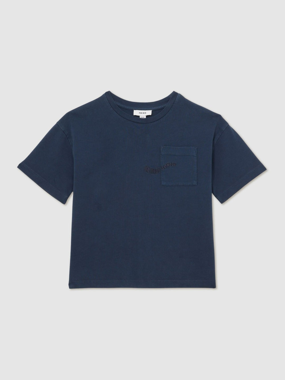 13-14 yrs Cotton Palm-Embroidery Oversize T-Shirt in Washed Navy