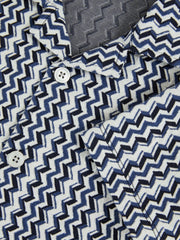 9-13 yrs Zig-Zag Knit Cuban-Collar Shirt in Blue