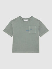 3-9 yrs Cotton Palm-Embroidery Oversize T-Shirt in Washed Sage