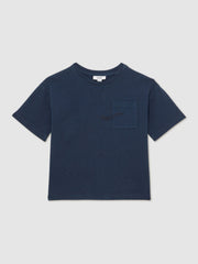 3-9 yrs Cotton Palm-Embroidery Oversize T-Shirt in Washed Navy