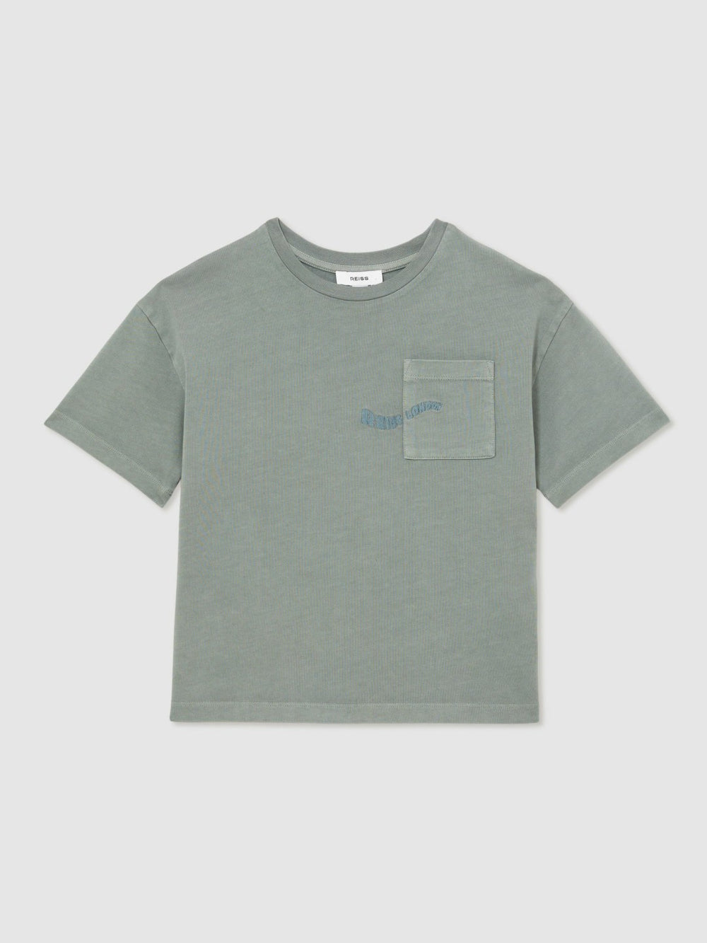 13-14 yrs Cotton Palm-Embroidery Oversize T-Shirt in Washed Sage