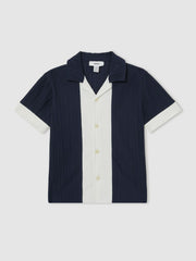 9-13 yrs Plissé Colour-Block Shirt in Navy/White