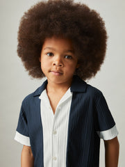 3-9 yrs Plissé Colour-Block Shirt in Navy/White