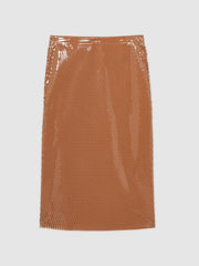 Atelier Laser-Cut Pencil Skirt in Tan