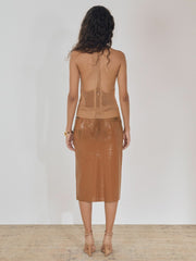 Atelier Laser-Cut Pencil Skirt in Tan
