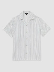 Textured Stripe Cuban Collar Shirt in White/Soft Blue