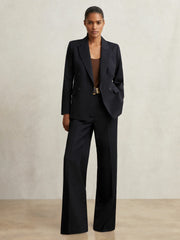 Wool Blend Double Breasted Suit Blazer in Navy