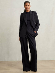 Wool-Blend Wide-Leg Suit Trousers in Navy