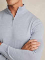 Merino Wool Half-Zip Jumper in Soft Blue