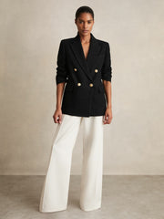 Petite Oversized Double-Breasted Blazer Linen-Blend in Black