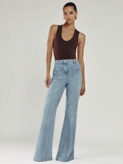 Petite Patch-Pocket Flared Jeans in Light Blue