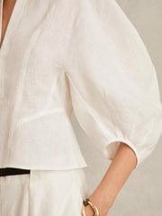 Linen Balloon-Sleeve Top in Ivory