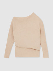 Asymmetric Draped Knitted Jumper in Oatmeal Neutral