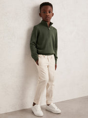 9-13 yrs Merino Wool Half-Zip Funnel Neck Jumper in Kale Green