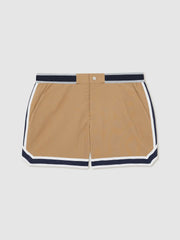 | Ché Stripe-Trim Swim Shorts in Camel