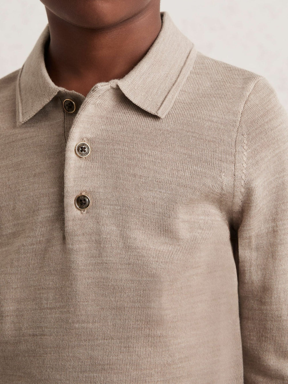 9-13 yrs Merino Wool Long-Sleeve Polo Shirt in Wheat Melange