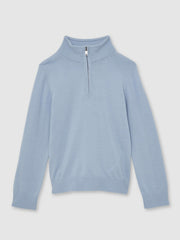 3-9 yrs Merino Wool Half-Zip Funnel Neck Jumper in Soft Blue Melange