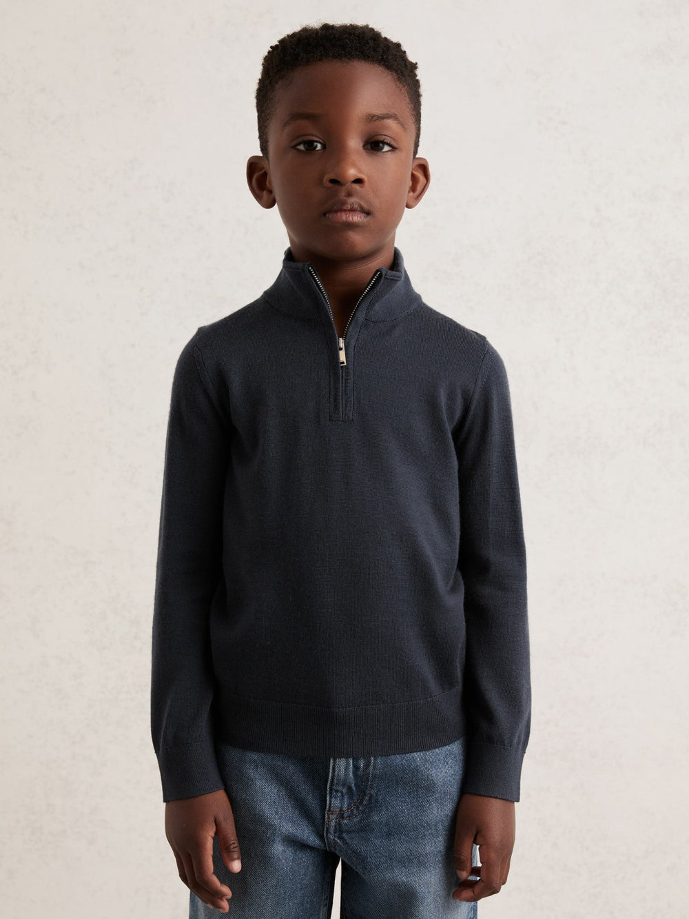 3-9 yrs Merino Wool Half-Zip Funnel Neck Jumper in Midnight Navy