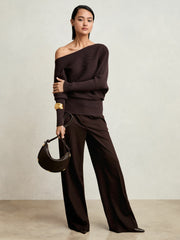 Asymmetric Draped Knitted Jumper in Plum