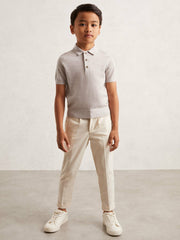 3-9 yrs Merino Wool Short Sleeve Polo Shirt in Wicker Melange