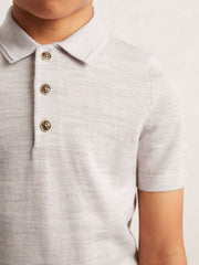 3-9 yrs Merino Wool Short Sleeve Polo Shirt in Wicker Melange
