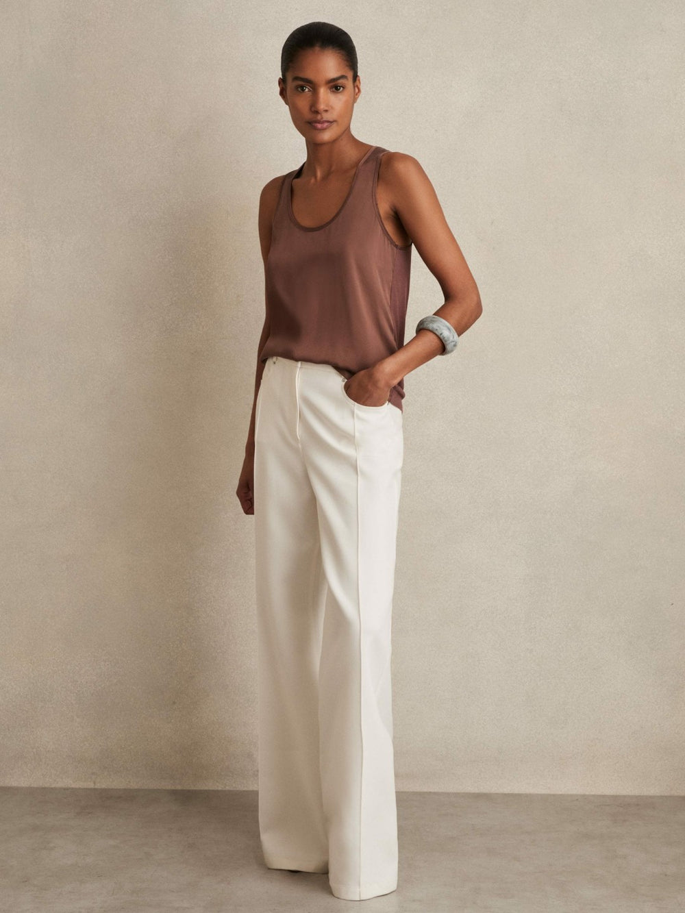 Silk-Front Cami Top in Mocha Brown