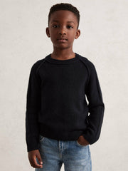 3-9 yrs Wool-Cashmere Reverse-Seam Jumper in Navy