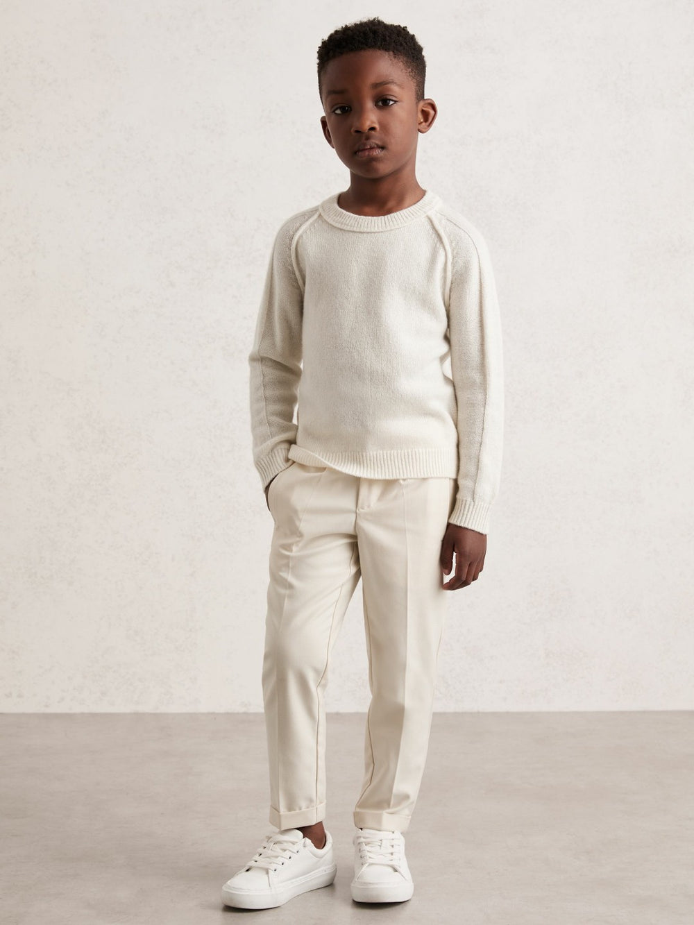 3-9 yrs Wool-Cashmere Reverse-Seam Jumper in Off White