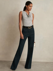 Ribbed Cowl-Neck Vest in Grey Marl