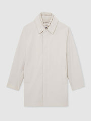 Hybrid Removable Funnel Neck Overcoat in Light Stone