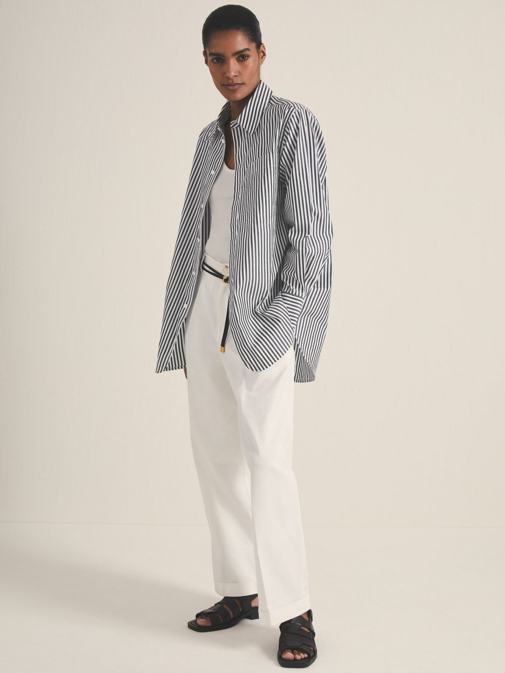 | Les 100 Ciels Stripe Shirt in White/Navy
