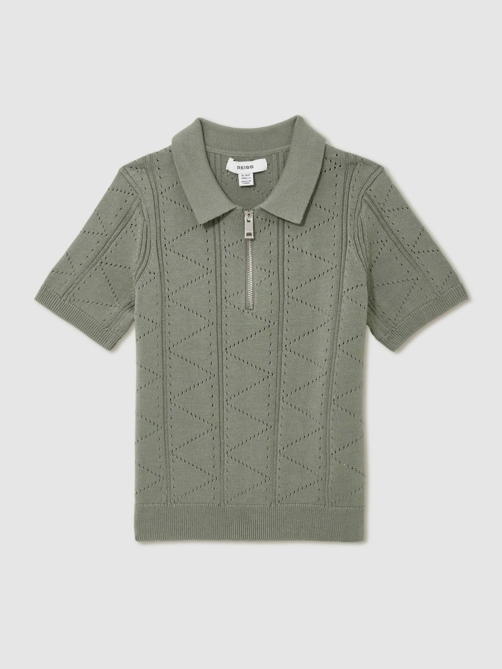 13-14 yrs Half-Zip Pointelle Polo Shirt in Sage