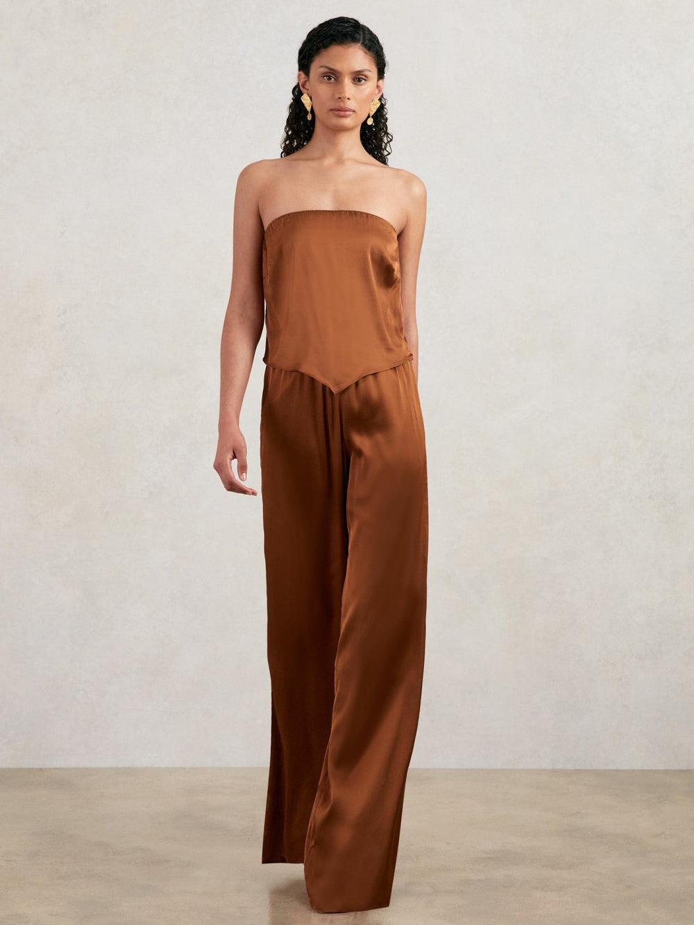 Good American Satin Wide-Leg Trousers in Copper