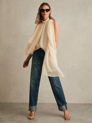 Draped Chiffon Sleeveless Top in Ivory