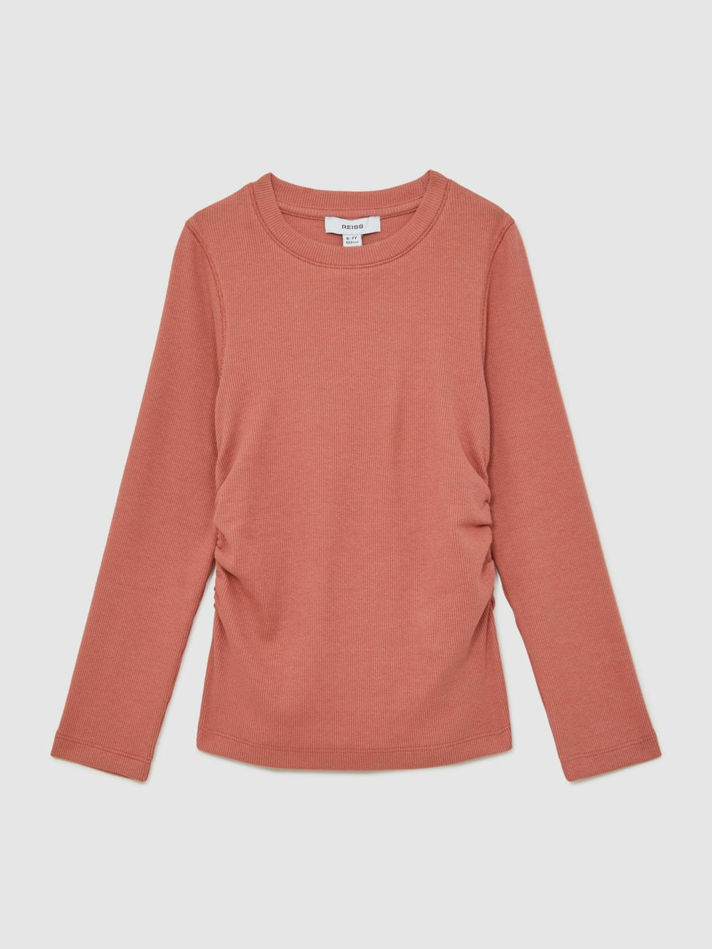 13-14 yrs Cotton Ruched Long-Sleeve T-Shirt with Stretch in Rose