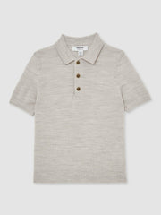 9-13 yrs Merino Wool Short Sleeve Polo Shirt in Wicker Melange