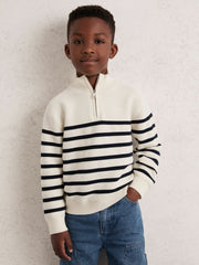 13-14 yrs Cotton-Blend Stripe Half-Zip Jumper in White