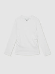 9-13 yrs Cotton Ruched Long-Sleeve T-Shirt with Stretch in Ivory