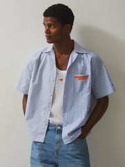 McLaren F1 Team Cuban Collar Striped Shirt in Soft Blue/White