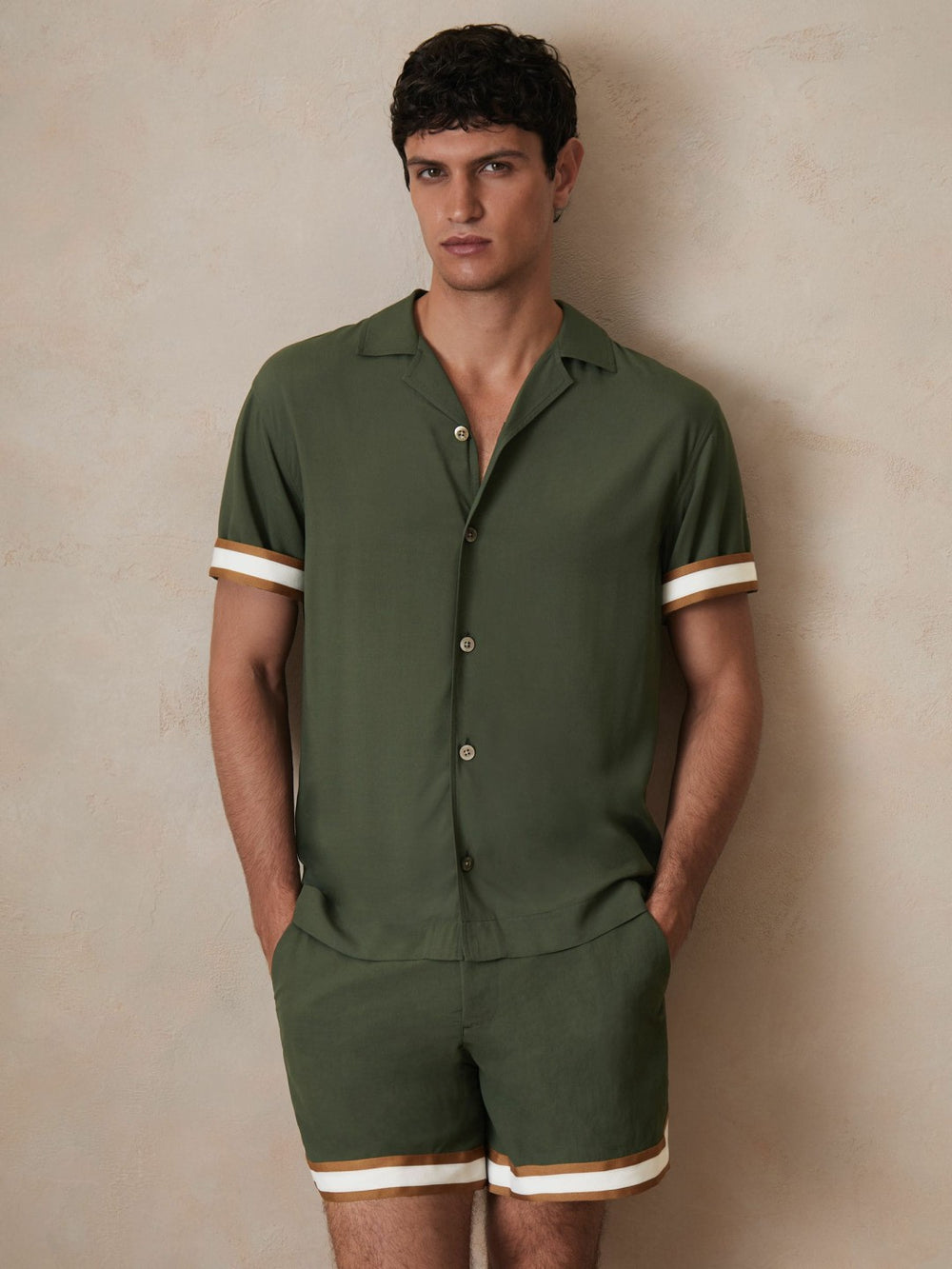 | Ché Stripe-Cuff Shirt in Pine Green