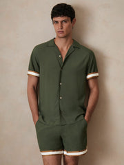 | Ché Stripe-Cuff Shirt in Pine Green